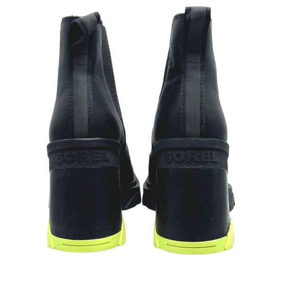 NEW SOREL Leather Brex Heel Chelsea Booties Black/green 825 7s3 - Picture 7 of 14
